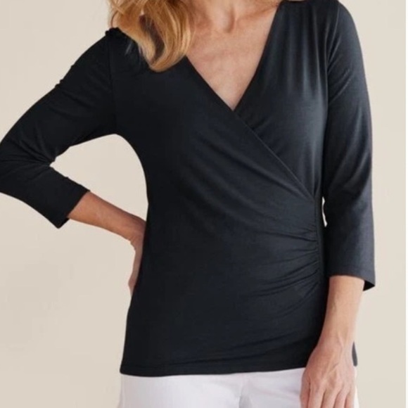Soft Surroundings Black Faux Wrap V-Neck Top M - Picture 1 of 6